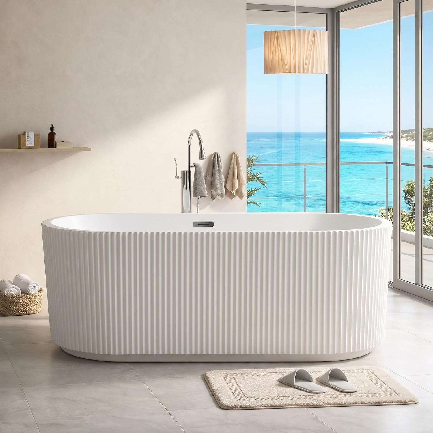 67' Acrylic Freestanding Soaking Bathtub, Deep Ergonomic Design with Lumbar Support, Integrated Overflow Drain, Non-Slip Base,cUPC Certified Modern Bathroom Tub, Easy Installation for Bathroom