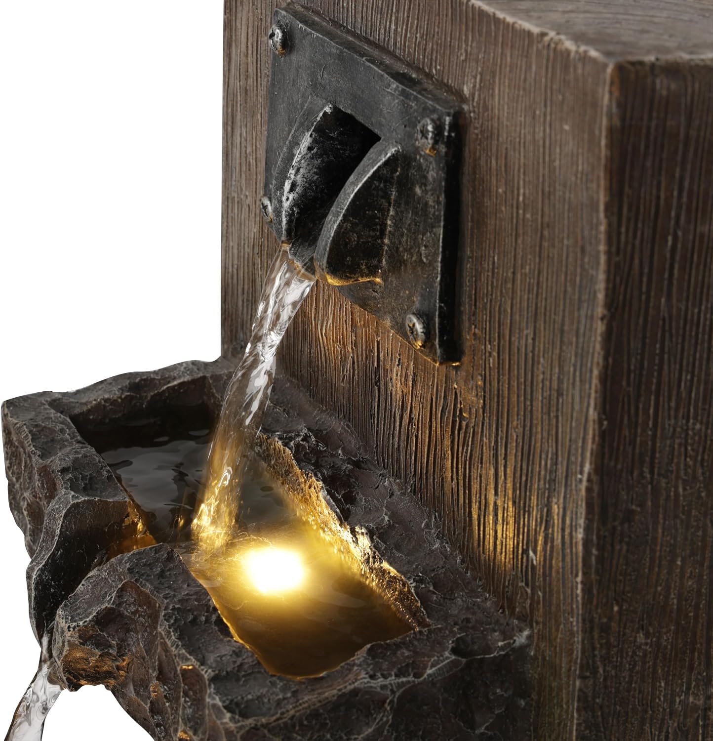 Alpine Corporation ZDQ108 Indoor/Outdoor Floor 3-Tier Fountain with LED Lights, Cascading Garden Water Fountain, 20' H, Brown