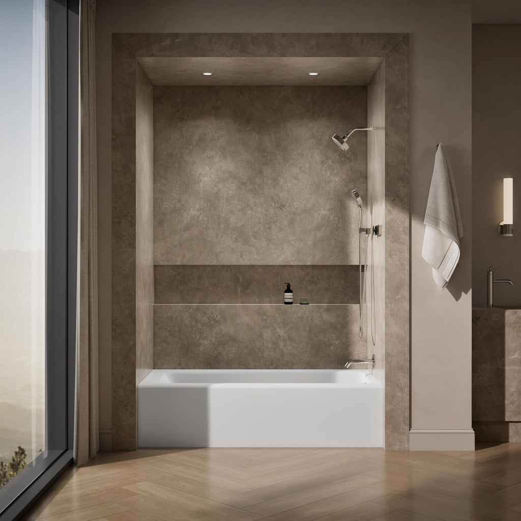 KOHLER 848-0 Bellwether 66' x 32' Cast Iron Alcove Bath with Integral Apron, Safeguard Slip-Resistant Surface, Right-Hand Drain, White