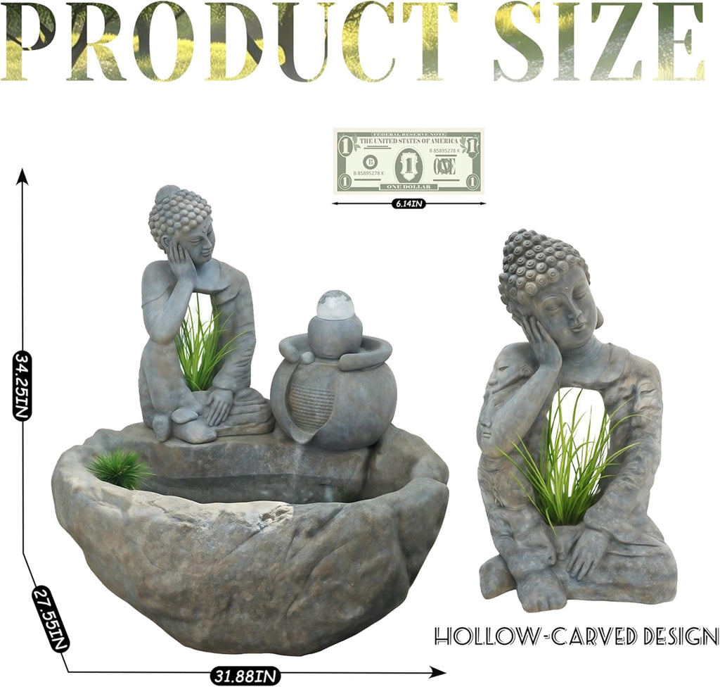 Outdoor Water Fountain Outside, Garden Fountain, Buddha Statue Outdoor/Indoor for Home, Buddha Decor & Gifts, Buddah, Buda, Budda, Buddhas, Chinese Decor & Gifts, Feng Shui