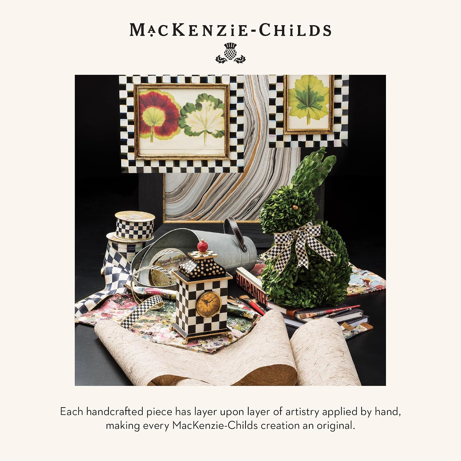 MACKENZIE-CHILDS Wall Clock, Decorative Clock for Kitchen and Living Room, Black-and-White Courtly Check