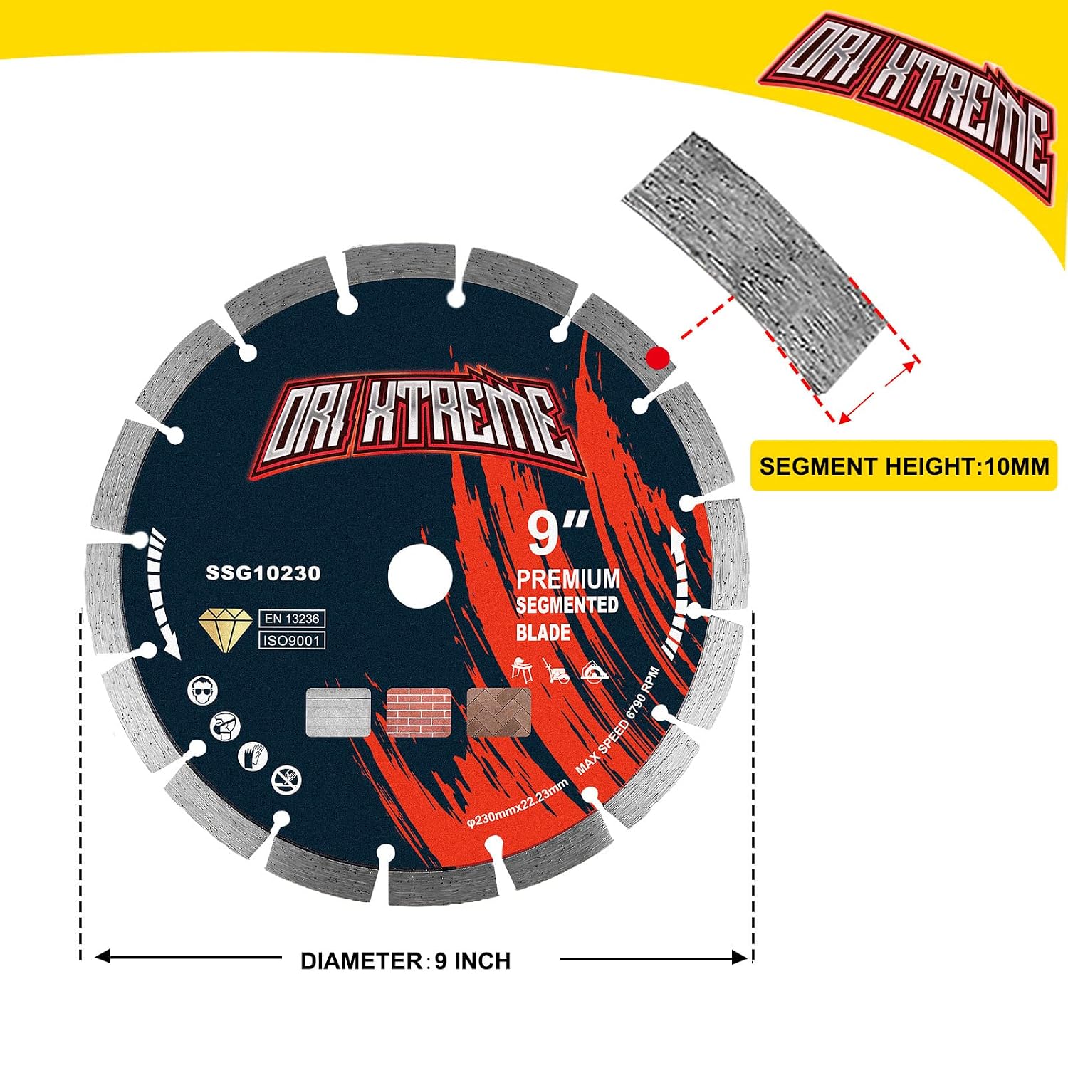 9 Inch Diamond Saw Blade 10pcs, Segmented General Purpose Blade Dry/Wet Cutting Concrete, Masonry, Brick, Block,7/8'-5/8' Arbor