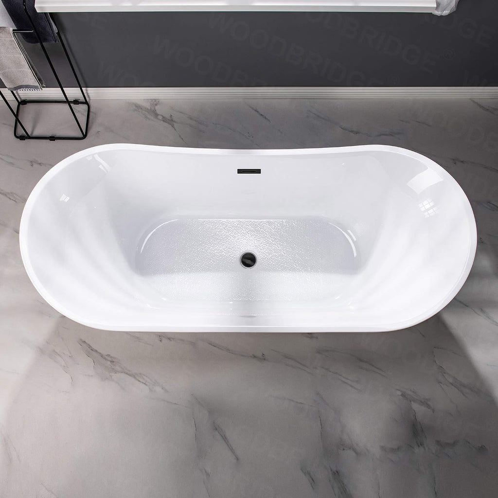 WOODBRIDGE 71' Acrylic Freestanding Bathtub Contemporary Soaking Tub , White Acrylic ( Matte Black Drain/Overflow),B0017 MB Drain &O