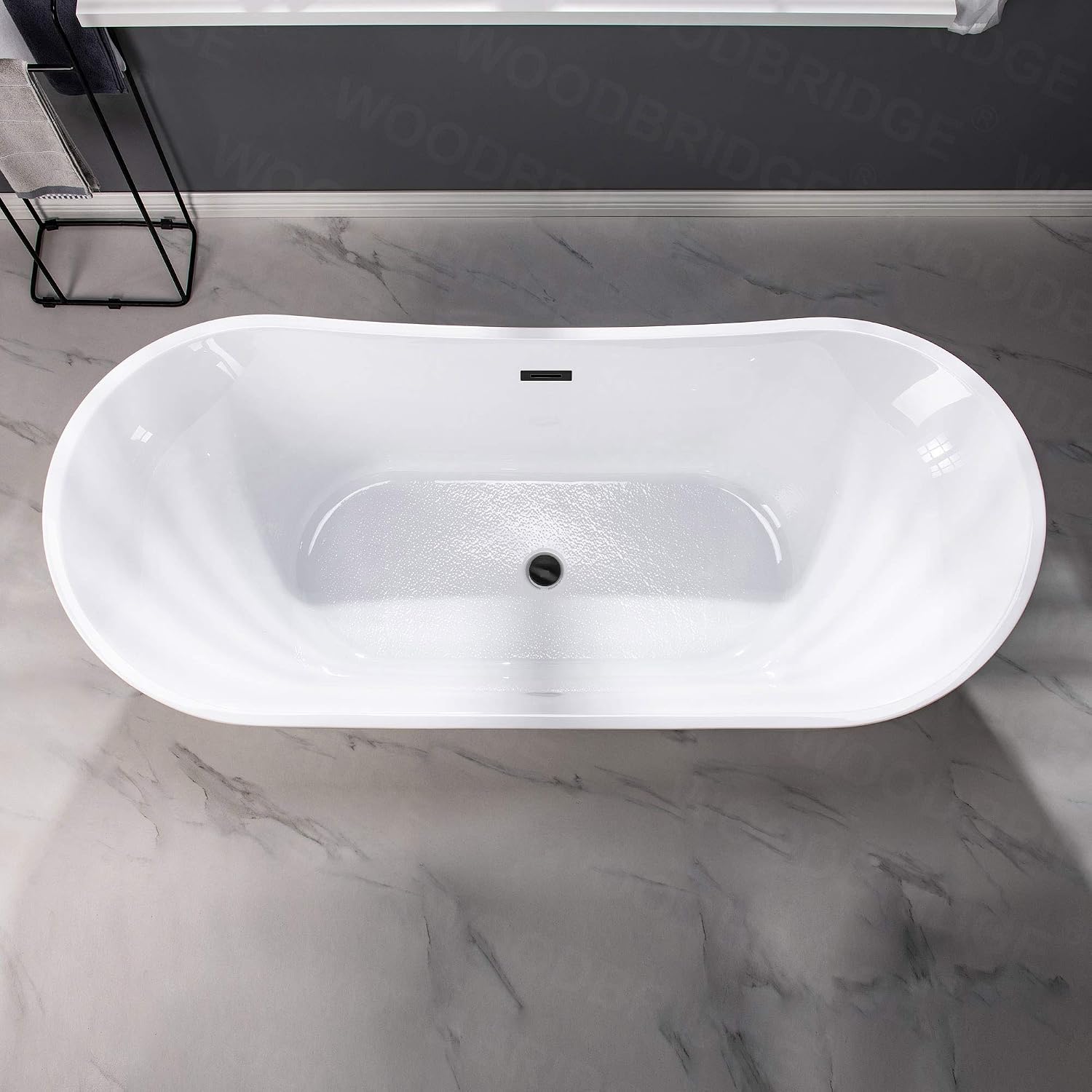 WOODBRIDGE 71' Acrylic Freestanding Bathtub Contemporary Soaking Tub , White Acrylic ( Matte Black Drain/Overflow),B0017 MB Drain &O