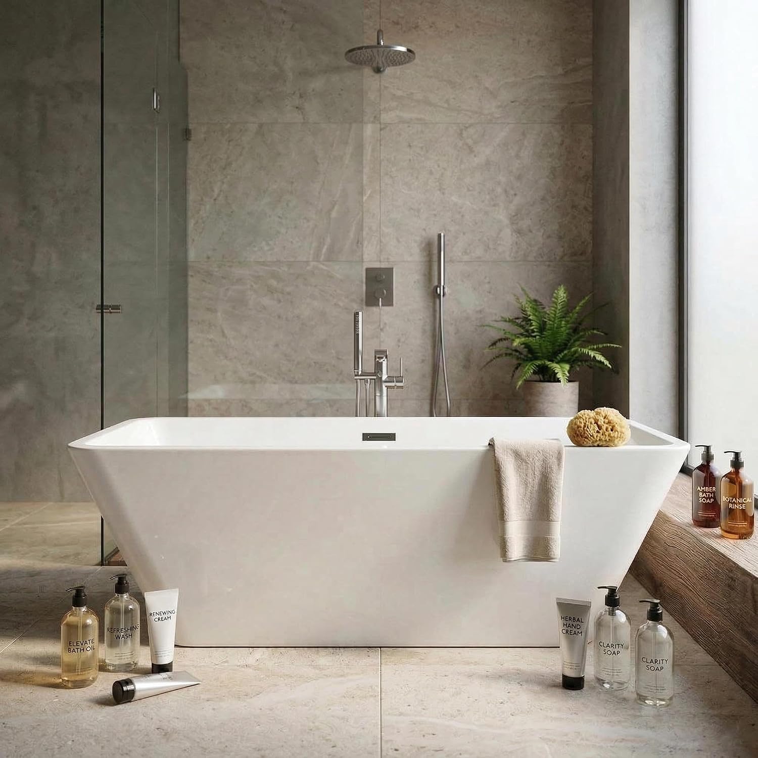 66' Acrylic Freestanding Soaking Tub, Contemporary Design Bathtub, Chrome Overflow & Drain, Easy Installation for Modern Bathroom, White