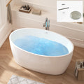 FerdY Tahiti 55 Inch Acrylic Freestanding Whirlpool Bathtub, Oval with 8 Air Water SPA Jets, Morden White Stand Alone Jetted Tub, Luxury Acrylic Free Stand Deep Soaking Bath Tub with LED Light