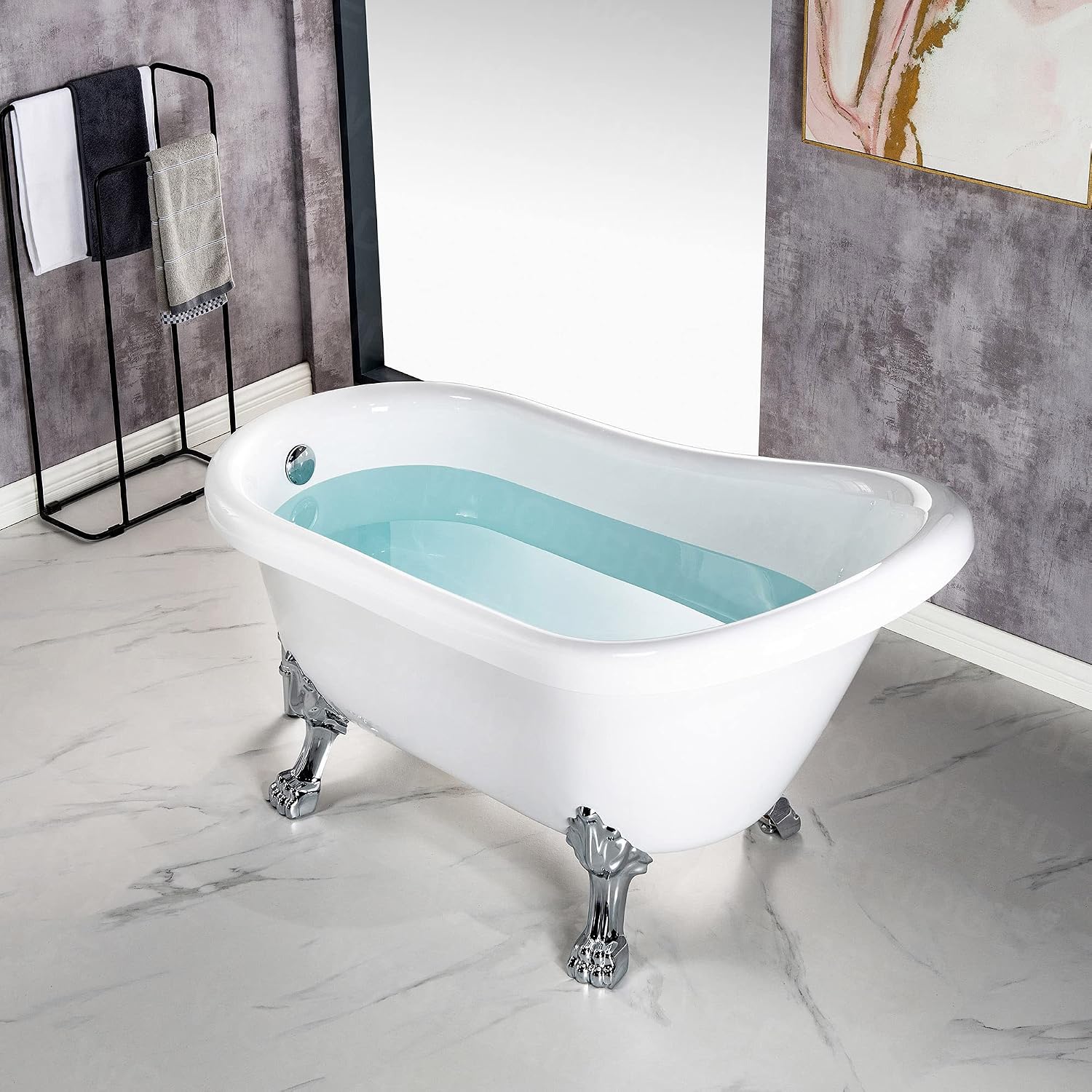 WOODBRIDGE 54' Heavy Duty Acrylic Slipper Clawfoot Bath Tub with Chrome Feet & Chrome Drain &Overflow,B0021 C