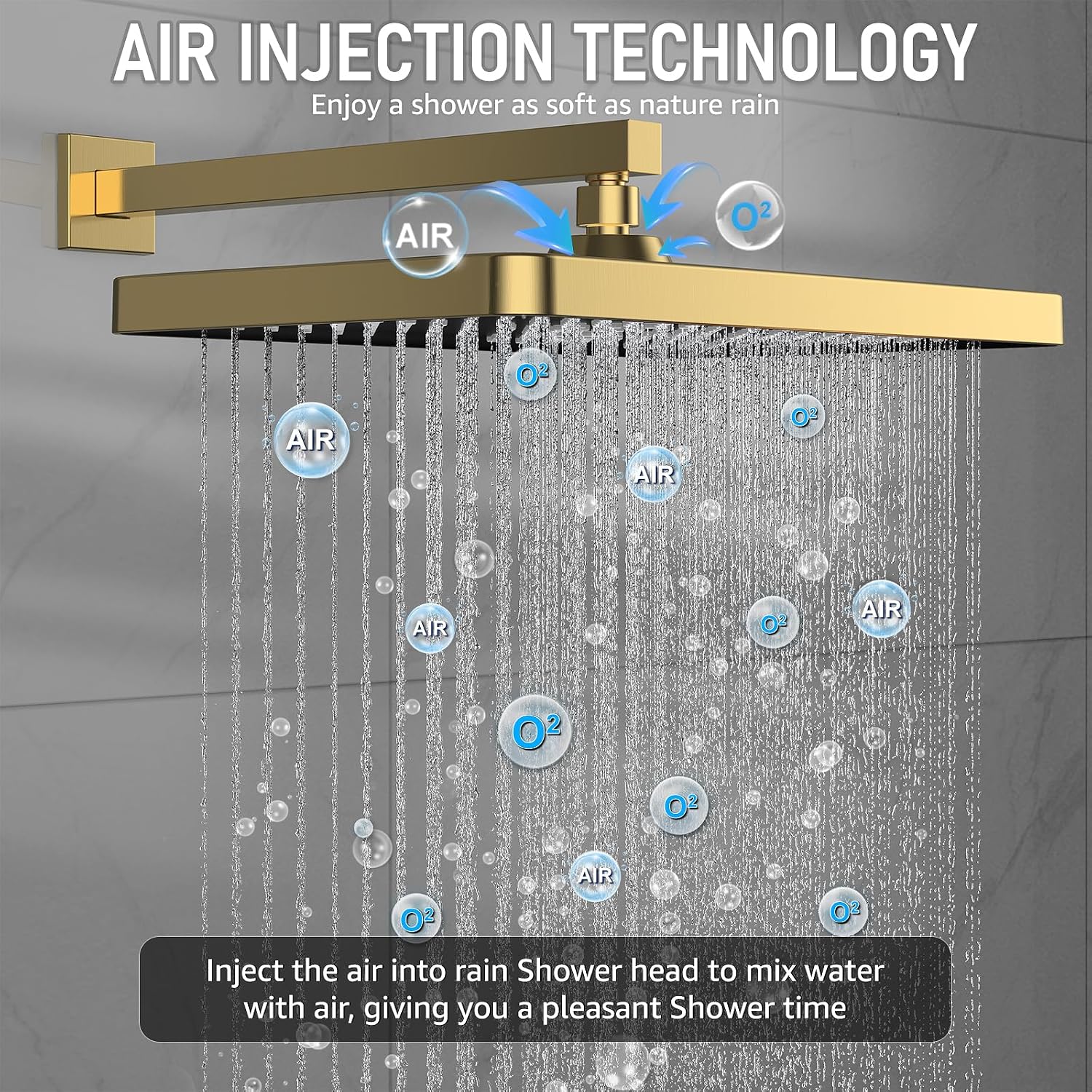 Iriber Gold Shower System Wall Mount with Rainfall Shower Head and Handheld,Shower Faucet Set Mixer Trim Kit (Valve Included),Brushed Gold