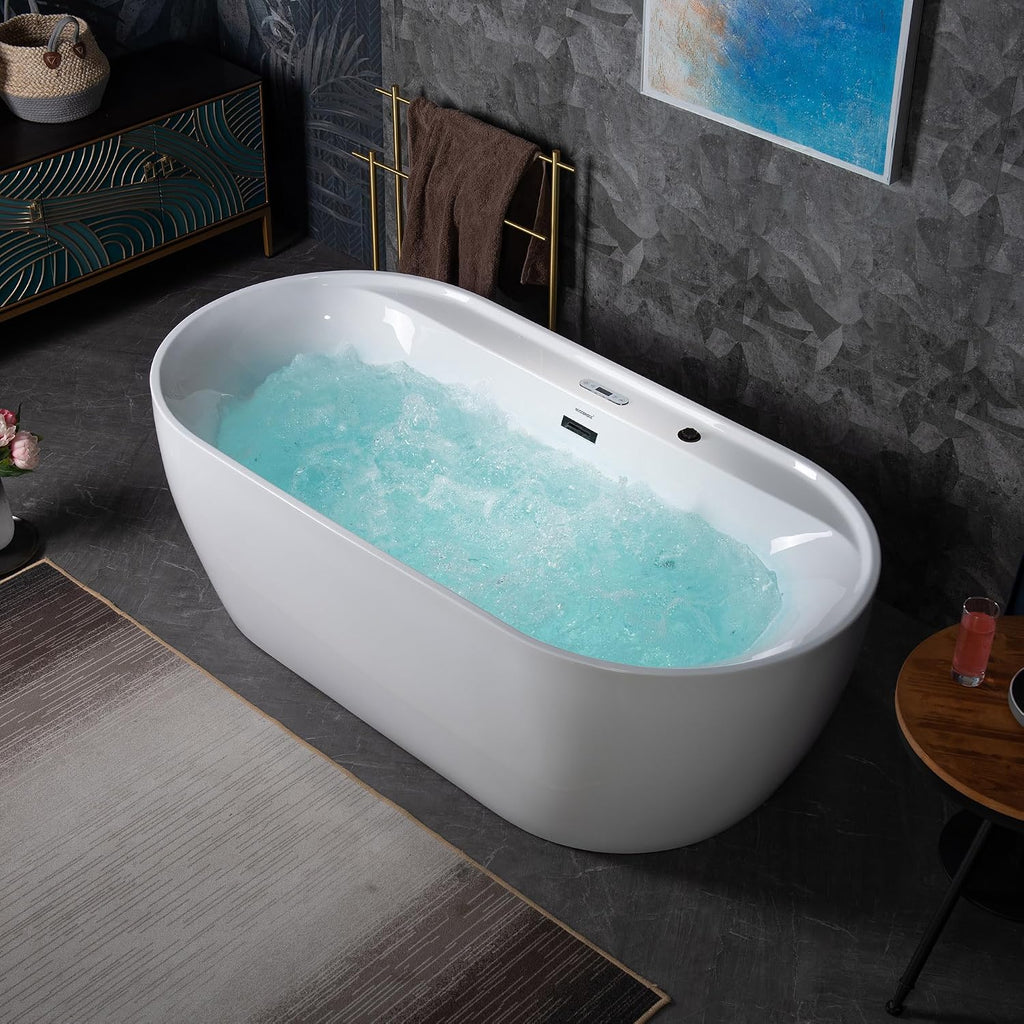 WOODBRIDGE 72' x 35-3/8' Whirlpool and Air Bath Heated Soaking Combination Tub with Adjustable Speed Air Blower and Display Control Panel, Matte Black Finish Trim and Drain Kit,BM-500