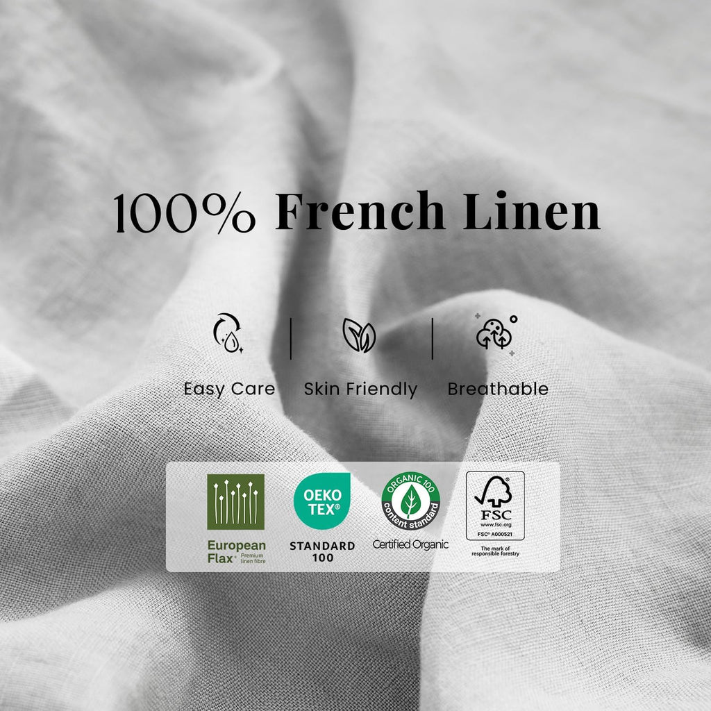 S VICTORY SYMBOL 100% Organic Linen Sheets Set Twin Size 3Pcs,French Natural Flax Bed Sheets(1 Pillowcase,1 Fitted Sheet,1 Flat Sheet) Breathable Bedding Set,Fog