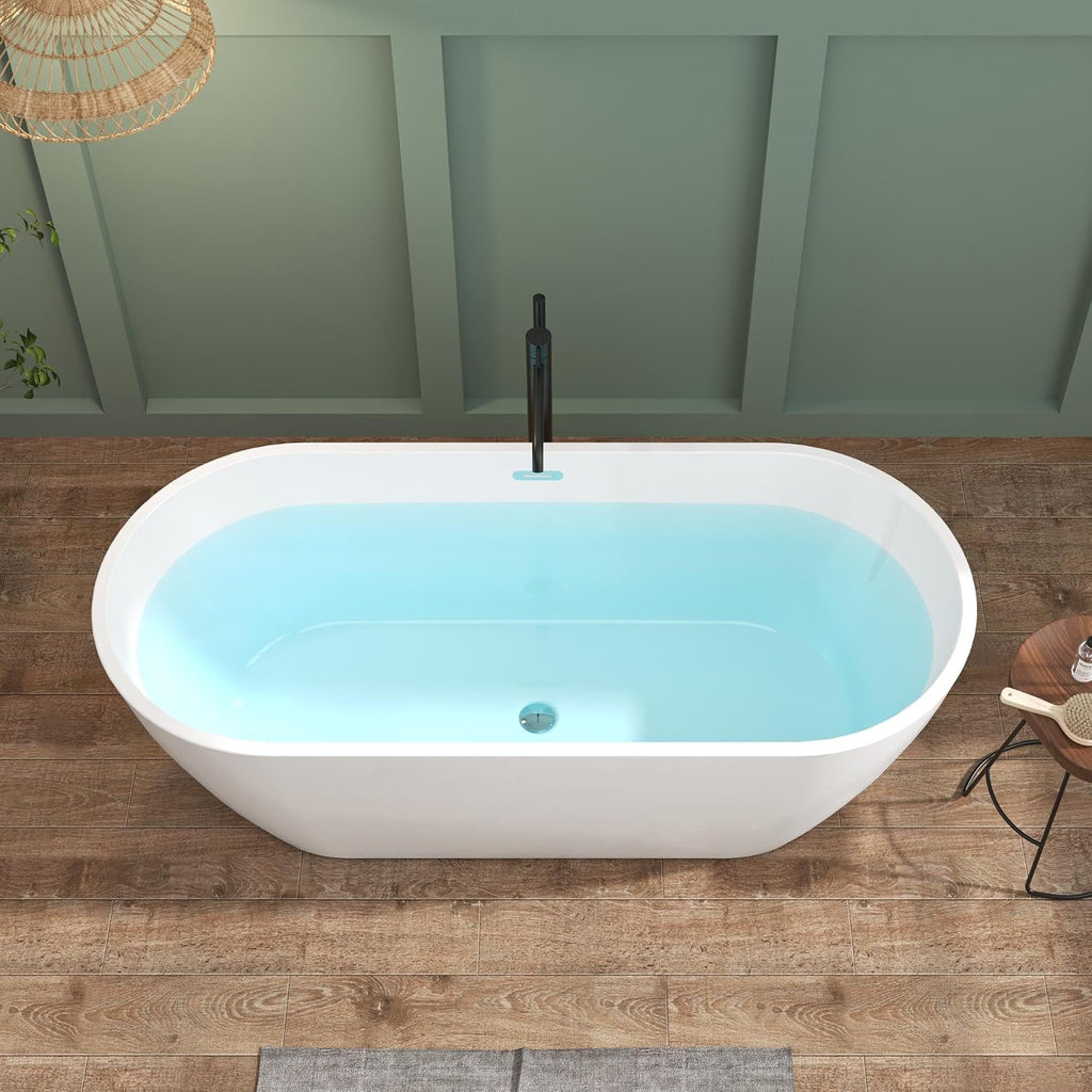FerdY 67' Bali Elite Acrylic Freestanding Bathtub, Gracefully Shaped Freestanding Soaking Bathtub, Toe-Tap Brushed Nickel Drain and Minimalist Linear Design Overflow Included, cUPC Certified