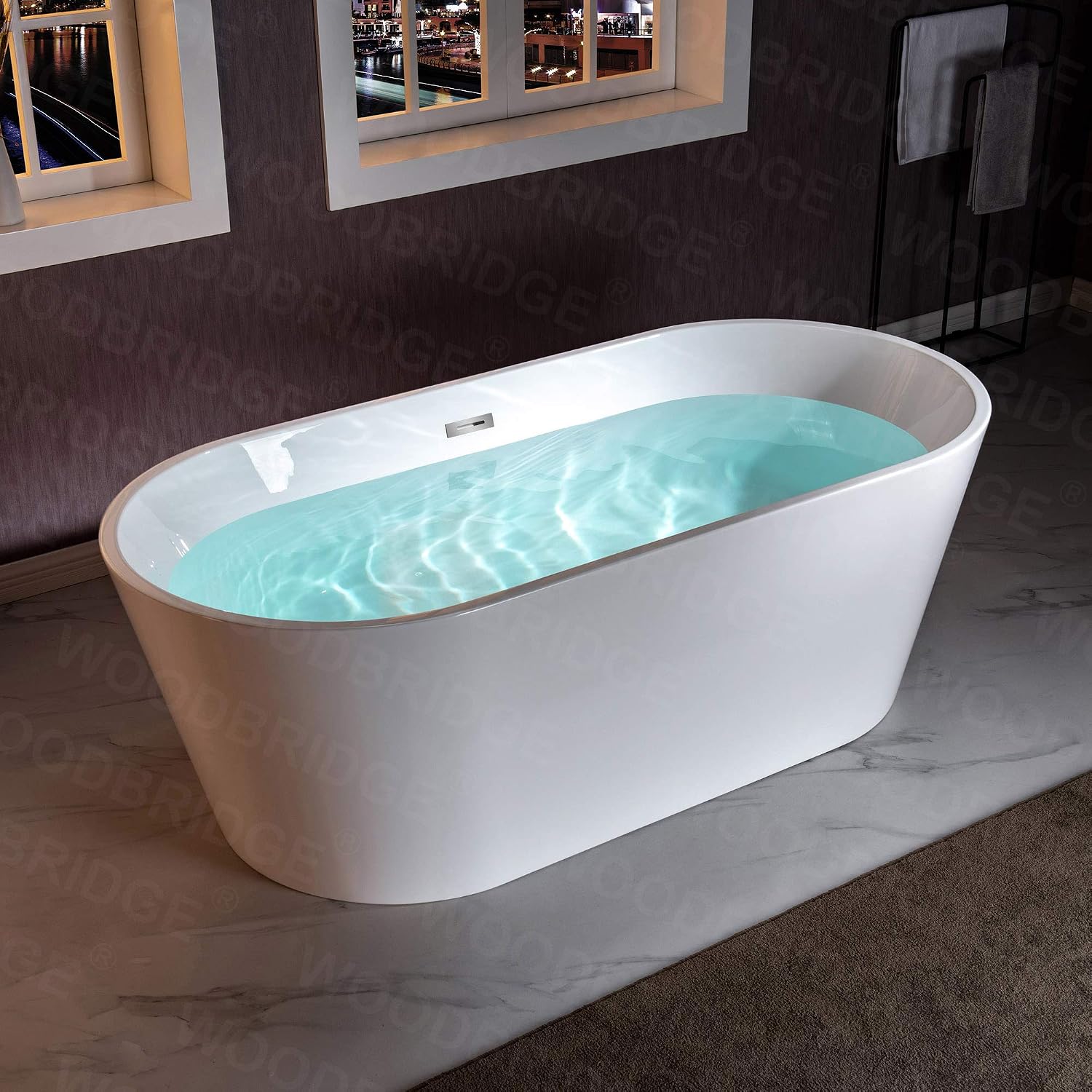 WOODBRIDGE 67' Acrylic Freestanding Bathtub Contemporary Soaking White Tub with Chrome Overflow and Drain，B0013-CH