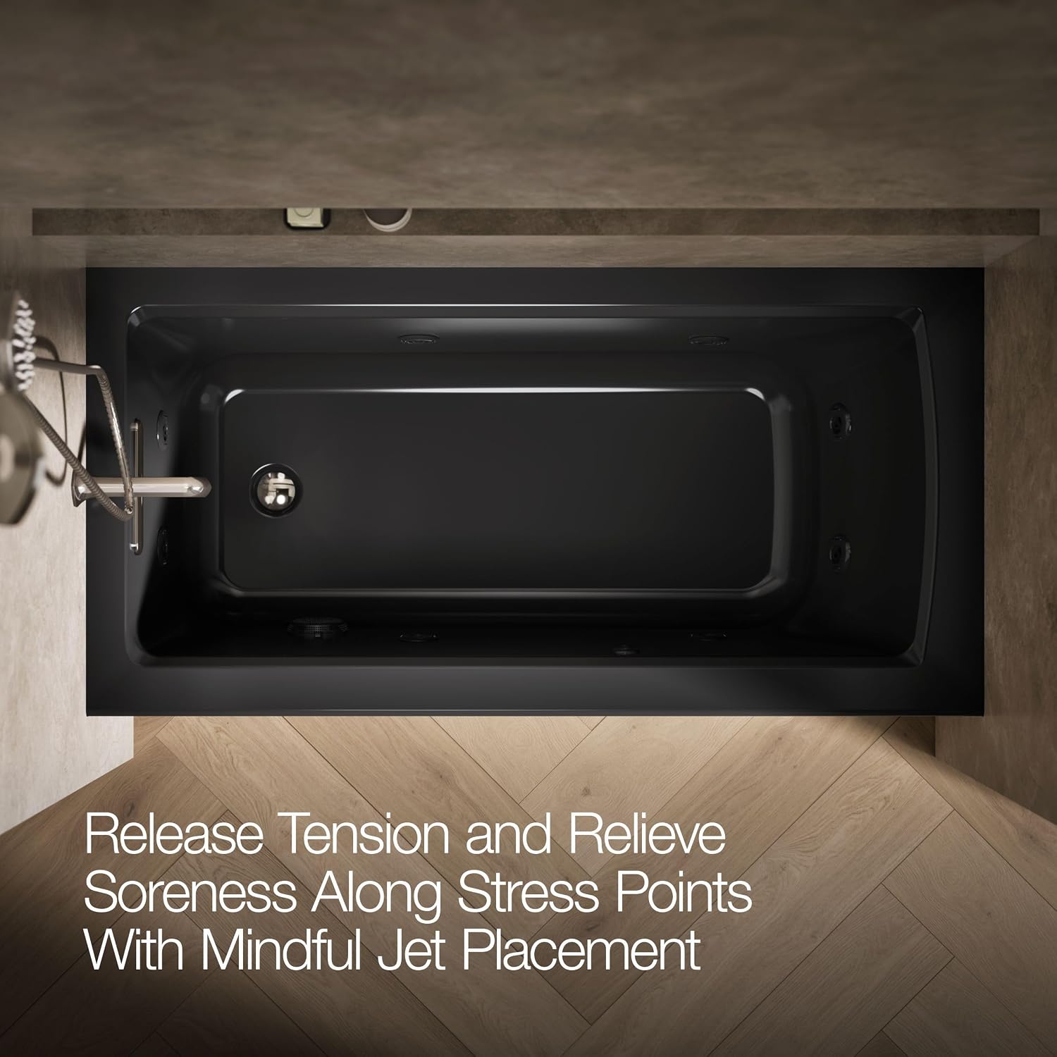 KOHLER K-1947-LA-7 Archer 60' x 30' Alcove Whirlpool with Integral Apron, Tile Flange and Left-Hand Drain, Black