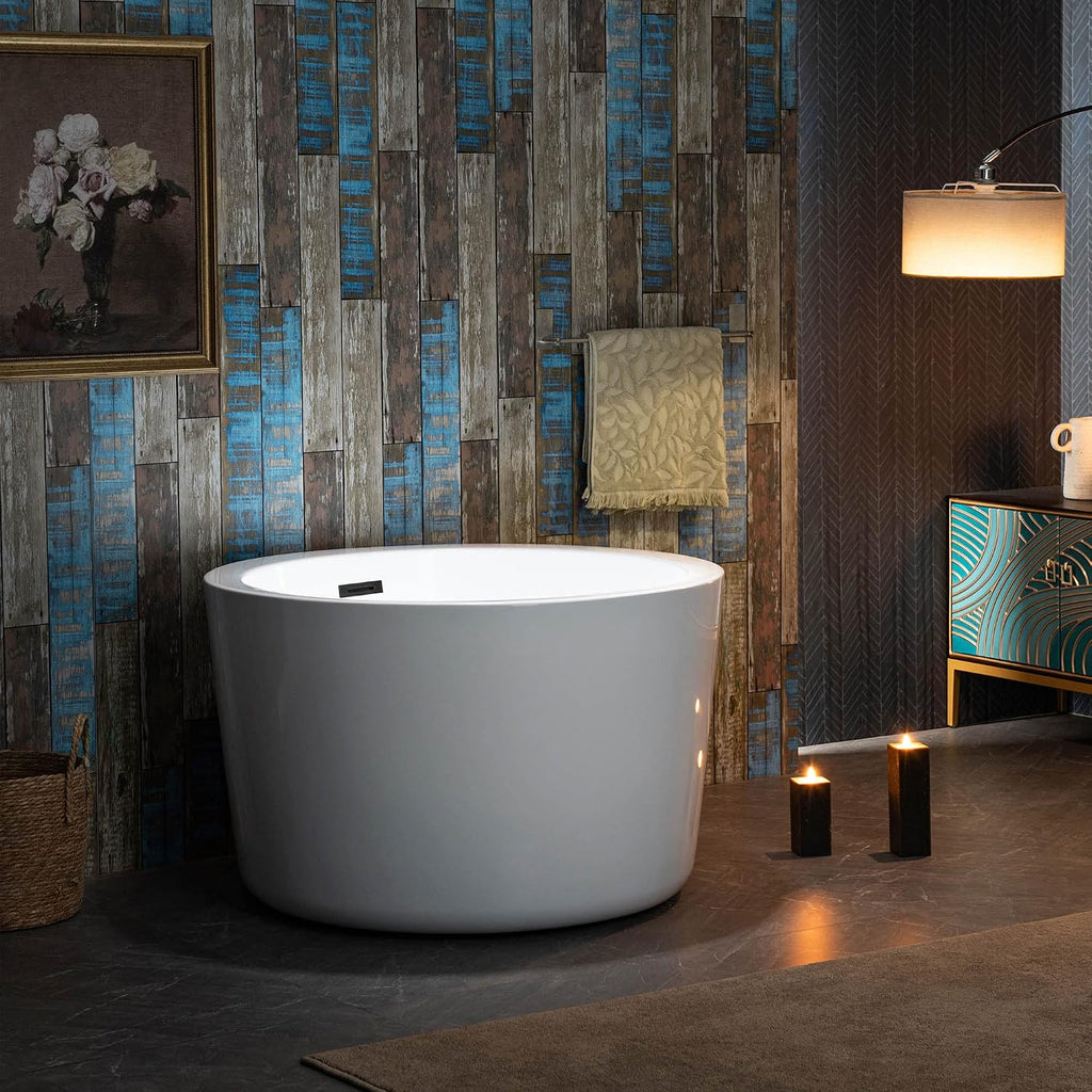 WOODBRIDGE 41' Acrylic Freestanding Bathtub Contemporary Soaking Tub, White Acrylic,Matte Black Drain/Overflow