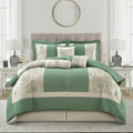 Stratford Park Green Comforter Set California King Size, 7 Piece Jacquard Soft Bedding Set, All Season, Bedskirt, Pillows & Shams