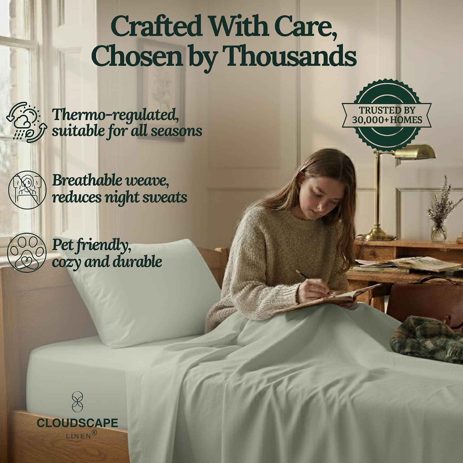 CLOUDSCAPE 100% Egyptian Cotton Sheets Twin XL Size, 3 Pcs Breathable and Naturally Cooling Bedding Set, Long-Staple Cotton for Lasting Softness, Deep Pocket Fitted up to 16', Mineral