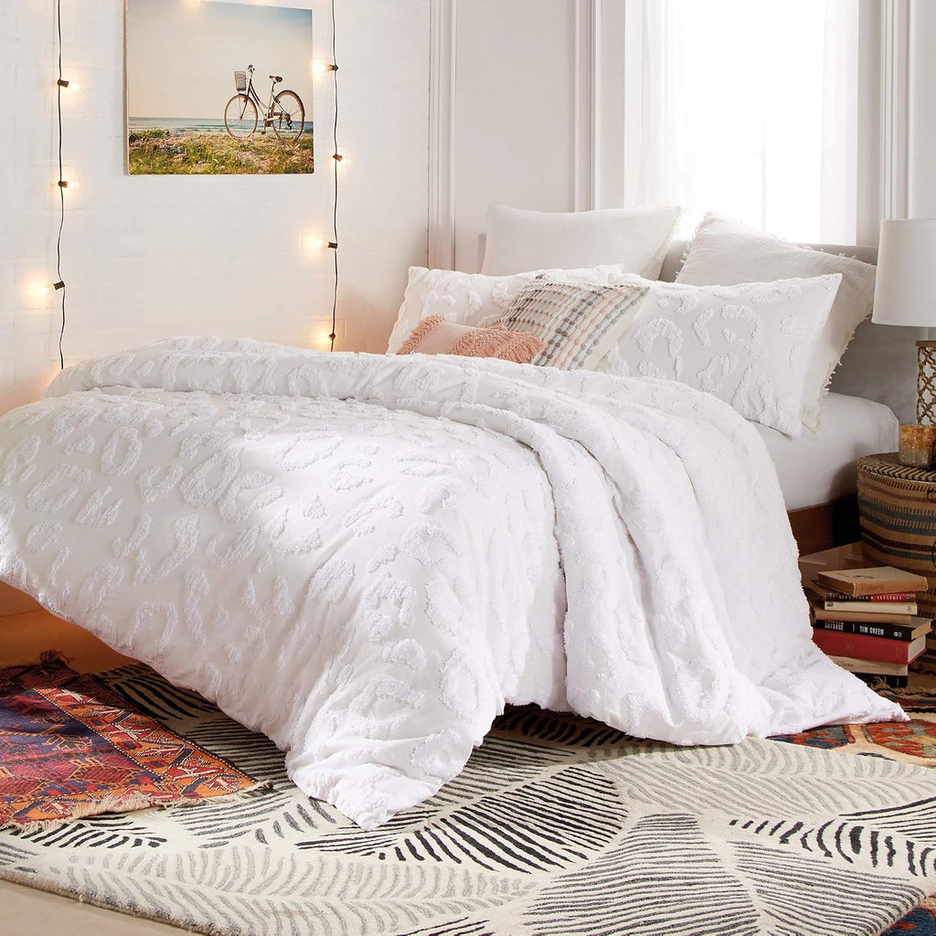 Peri Home 100% Cotton 2-Piece Comforter and Sham Set (White Chenille Leopard, Twin XL)