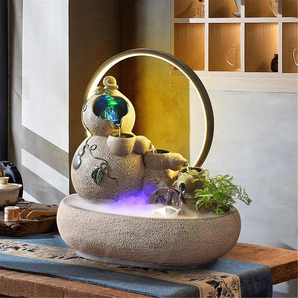Tabletop Fountain Water Feature Small Waterfall Fountains, Desktop for Meditation Relaxation Decor(Blue)