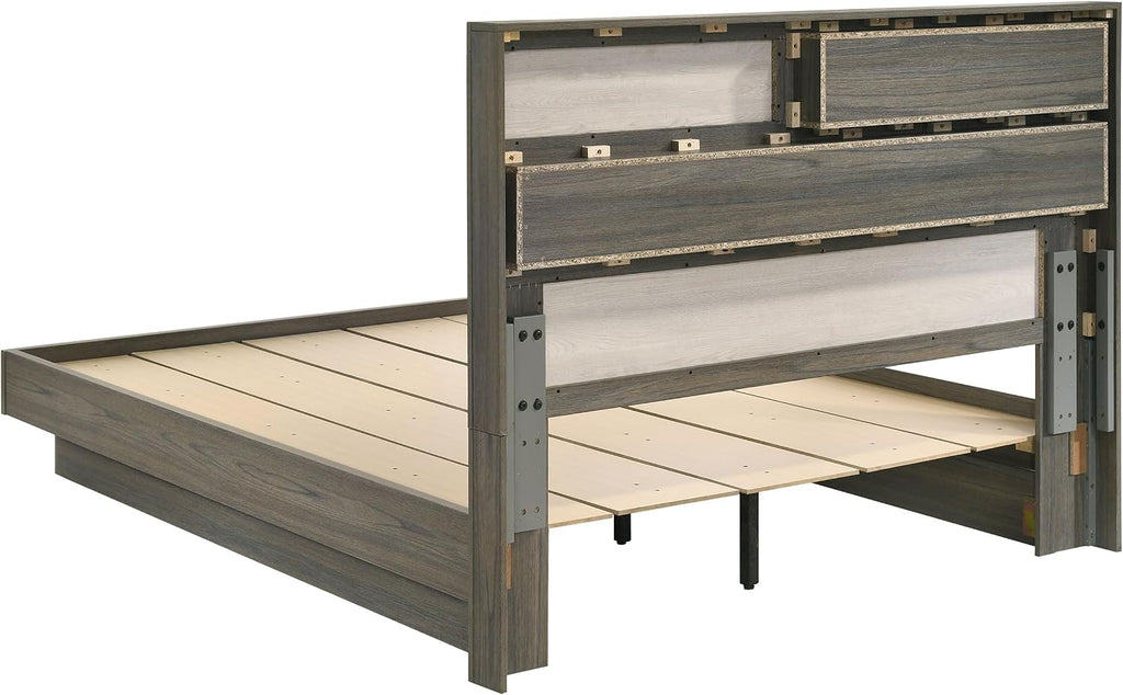 Coaster Home Furnishings Fenwick Contemporary 4-Piece Bedroom Set Queen Size Bookcase Bed Frame 48-inch Headboard Grey Oak/Almond 224981Q-S4