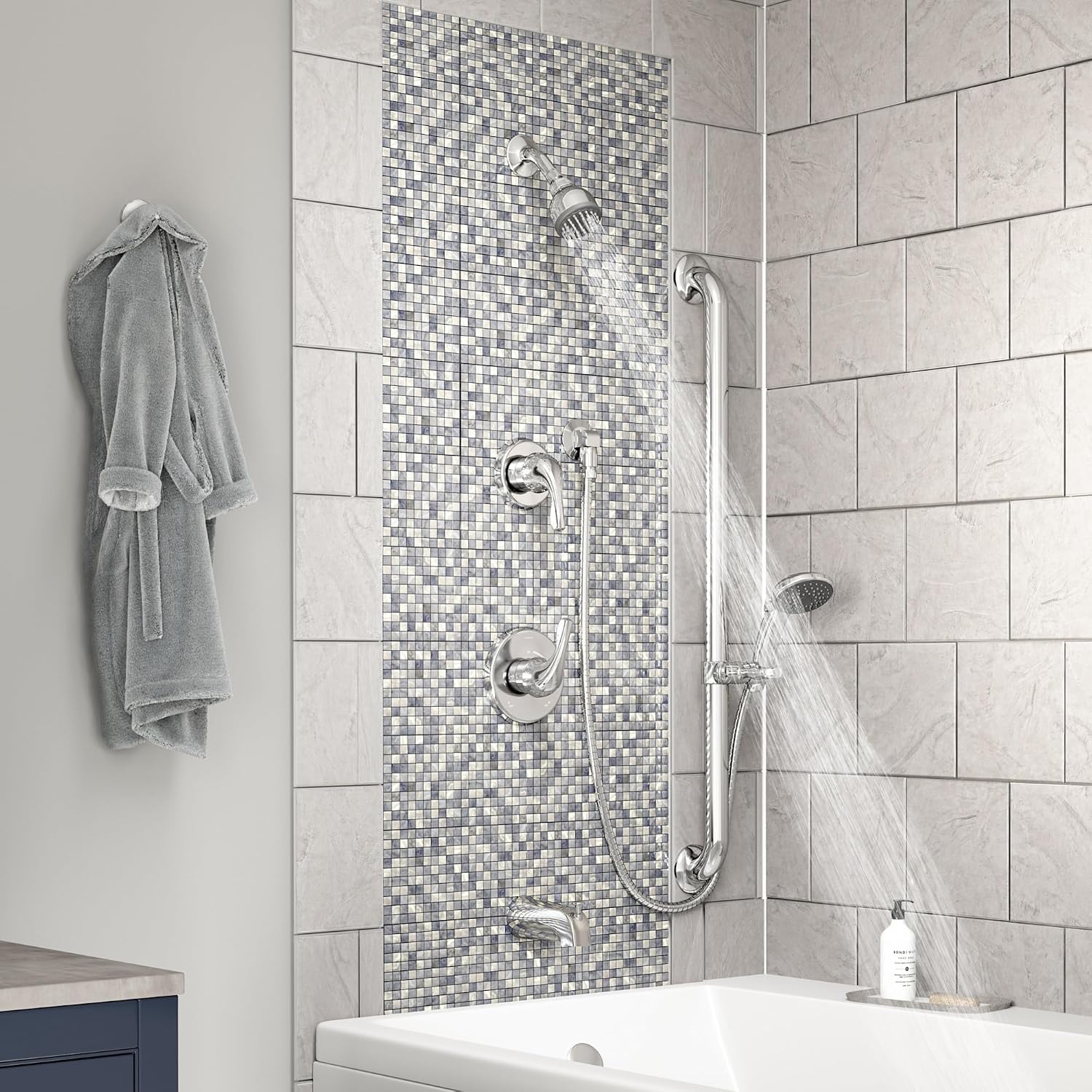 Symmons 9606-PLR-1.5-TRM-STN Origins 2-Handle Tub and 1-Spray Shower Trim with 1-Spray Hand Shower in Satin Nickel (Valves Not Included)