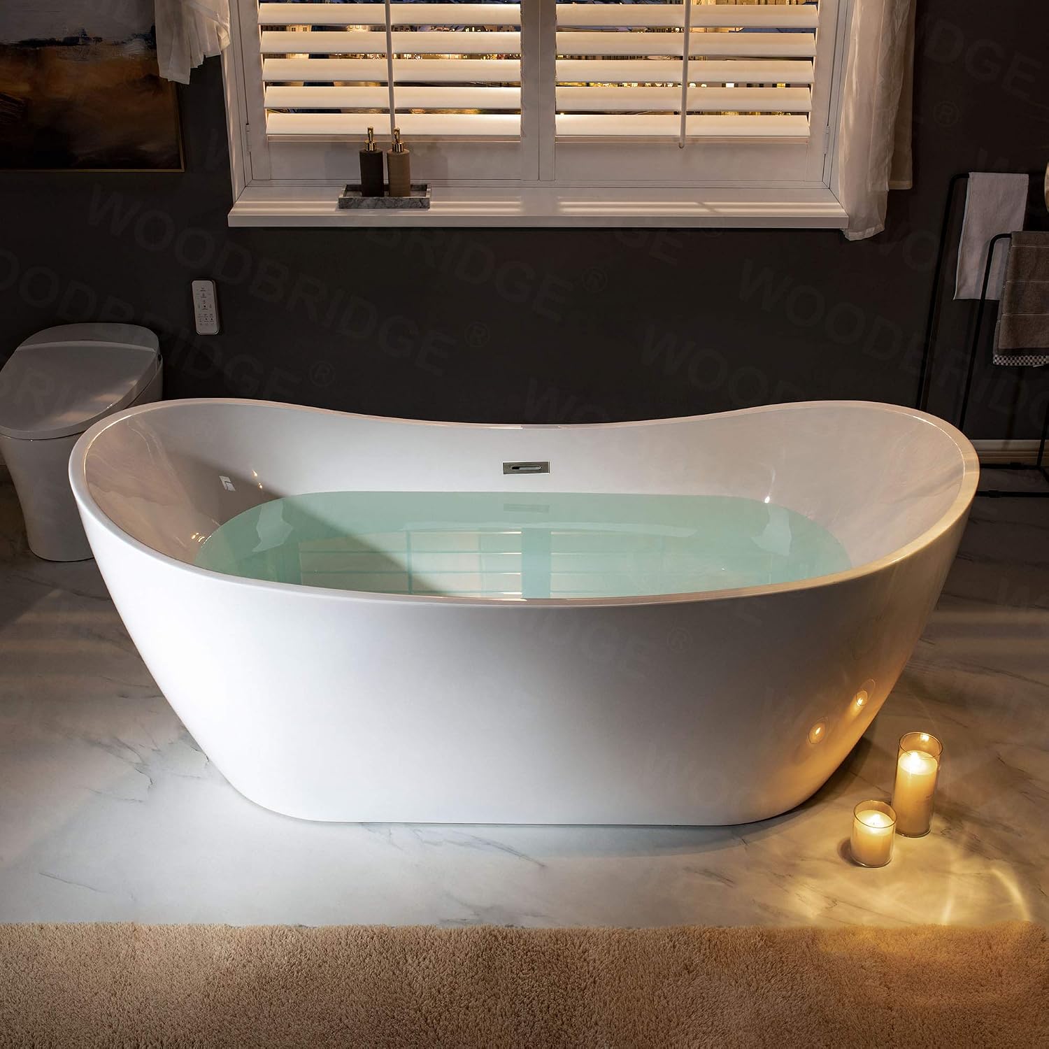 WOODBRIDGE 71'Freestanding White Acylic Soaking Bathtub with Drain Kit and Floor Mount Tub Filler in Brushed Nickel,BTA1517 -B/N-Drain &O +F0001BNSQ