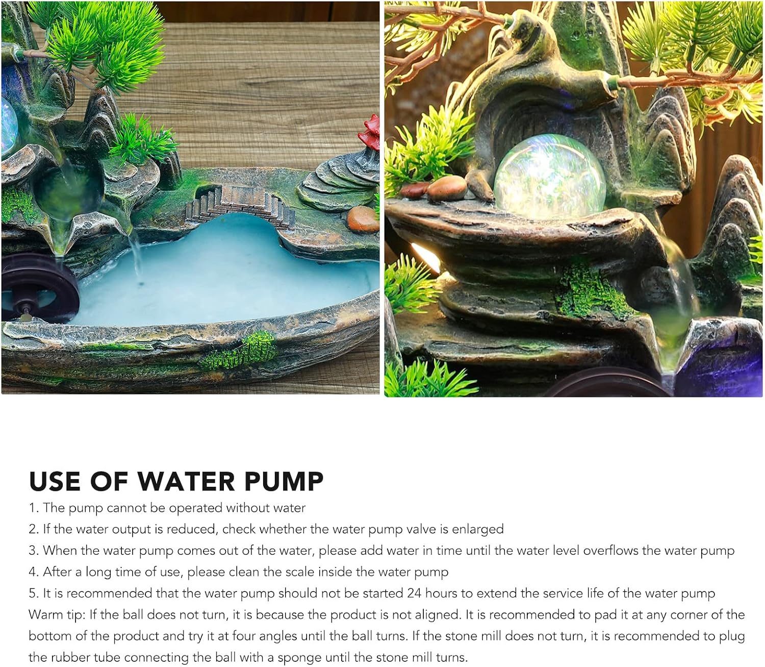 Walfront Waterfall Fountain Decoration, Waterfall Fountain, Waterfall Fountain LED Light Indoor Tabletop Fountain with Plants Mountain Lamp Loop Resin Desktop Waterfall Ornament for