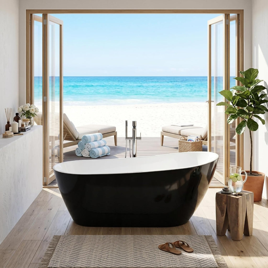 Garvee 67' Deep Soaking Bathtub, Non-Slip Acrylic Tub with Chrome Drain, cUPC Certified, Ergonomic Modern Bath for Bathrooms, Easy-Install, Black Upturned