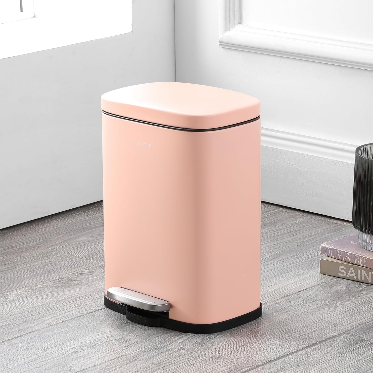 happimess HPM1006G Connor Rectangular 13-Gallon Trash Can with Soft-Close Lid and Free Mini Trash Can, Fingerprint Resistant, Modern, Minimalistic for Home, Kitchen, Office, Bathroom, Flamingo Pink