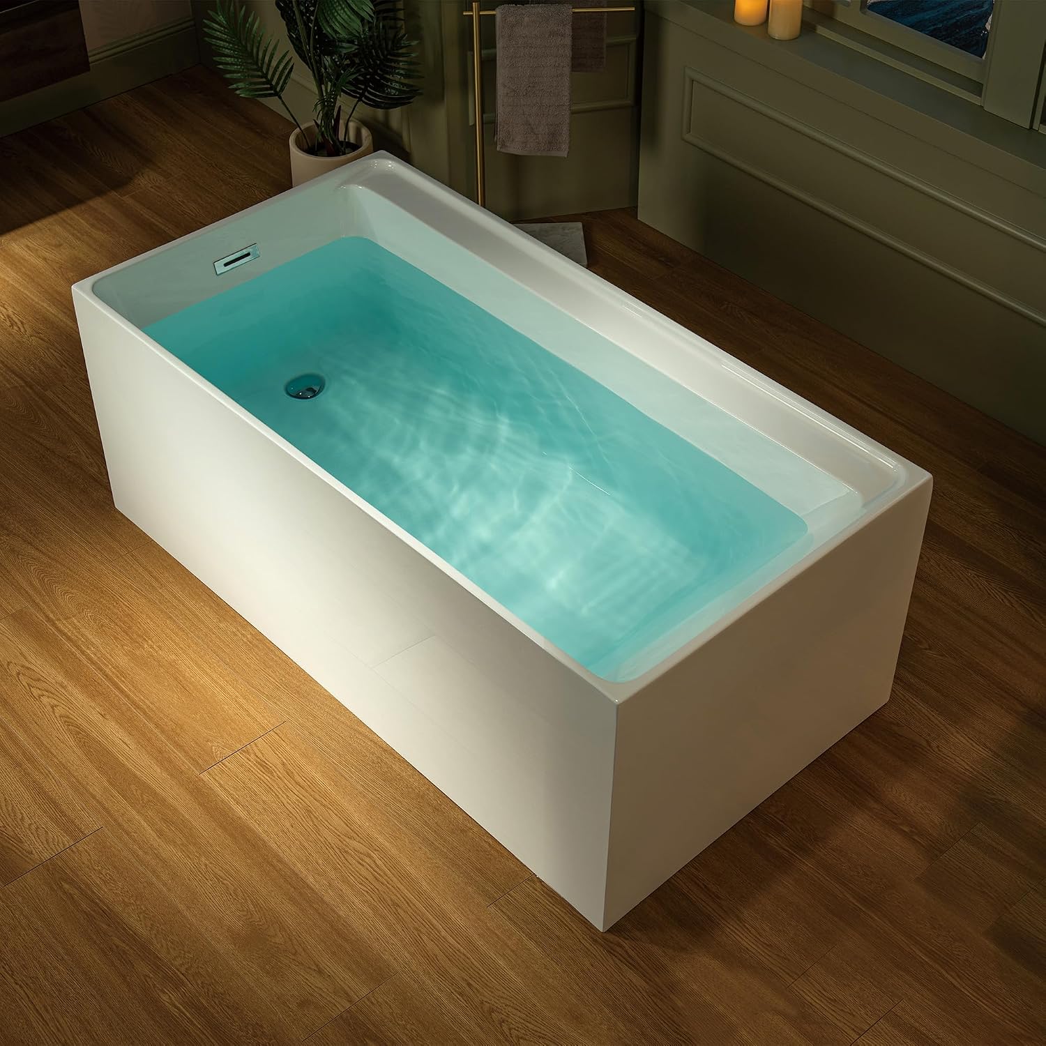 WOODBRIDGE 59' L x 29-1/2' W Freestanding Contemporary Soaking Bathtub with Brushed Nickel Drain & Overflow, White, B5910-BN