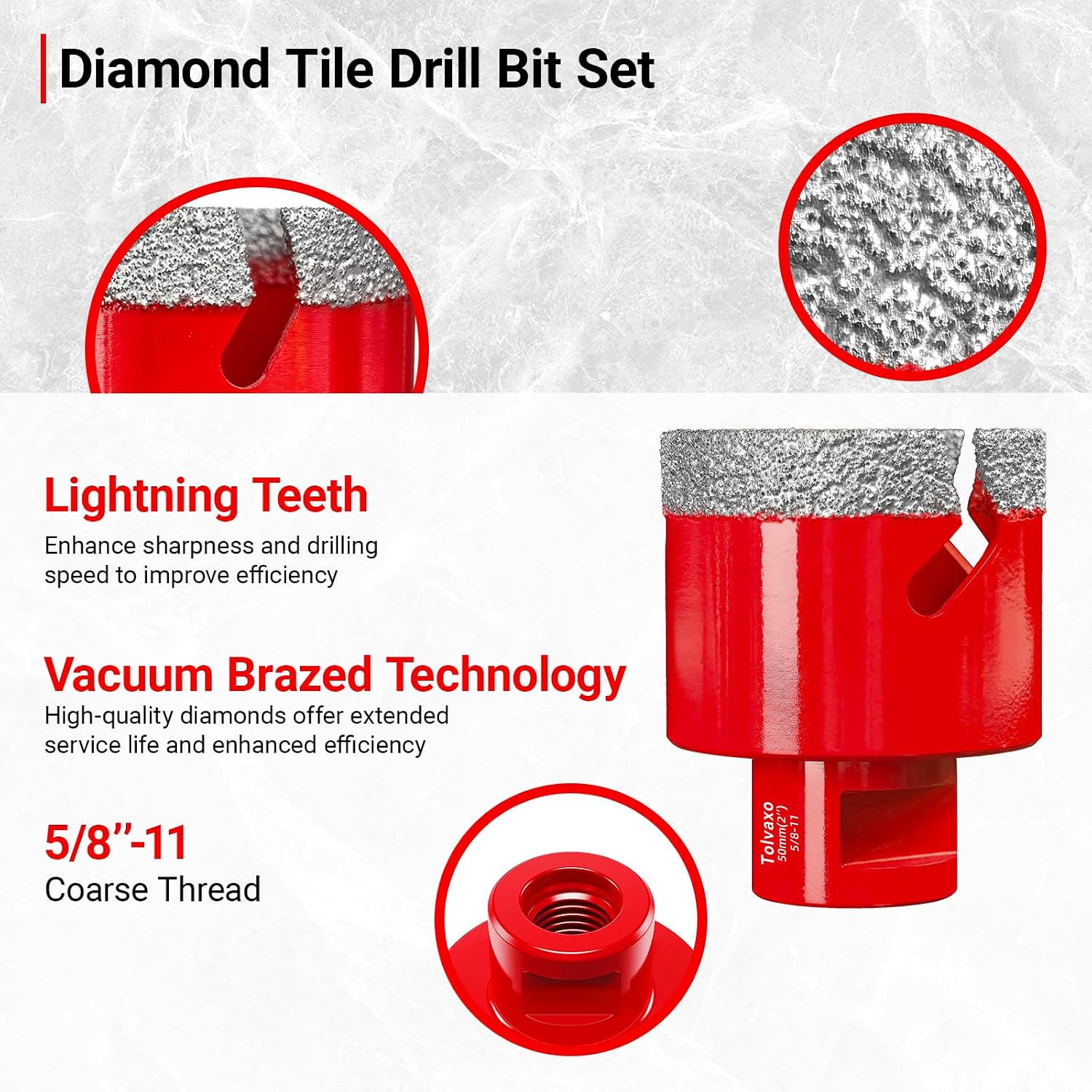 Diamond Hole Saw Kit, Tile Hole Saw Kit for Tile, Granite, Marble, Ceramic and More Drilling, 10pcs Tile Drill Bits 6/8/10/25/35/50/65mm