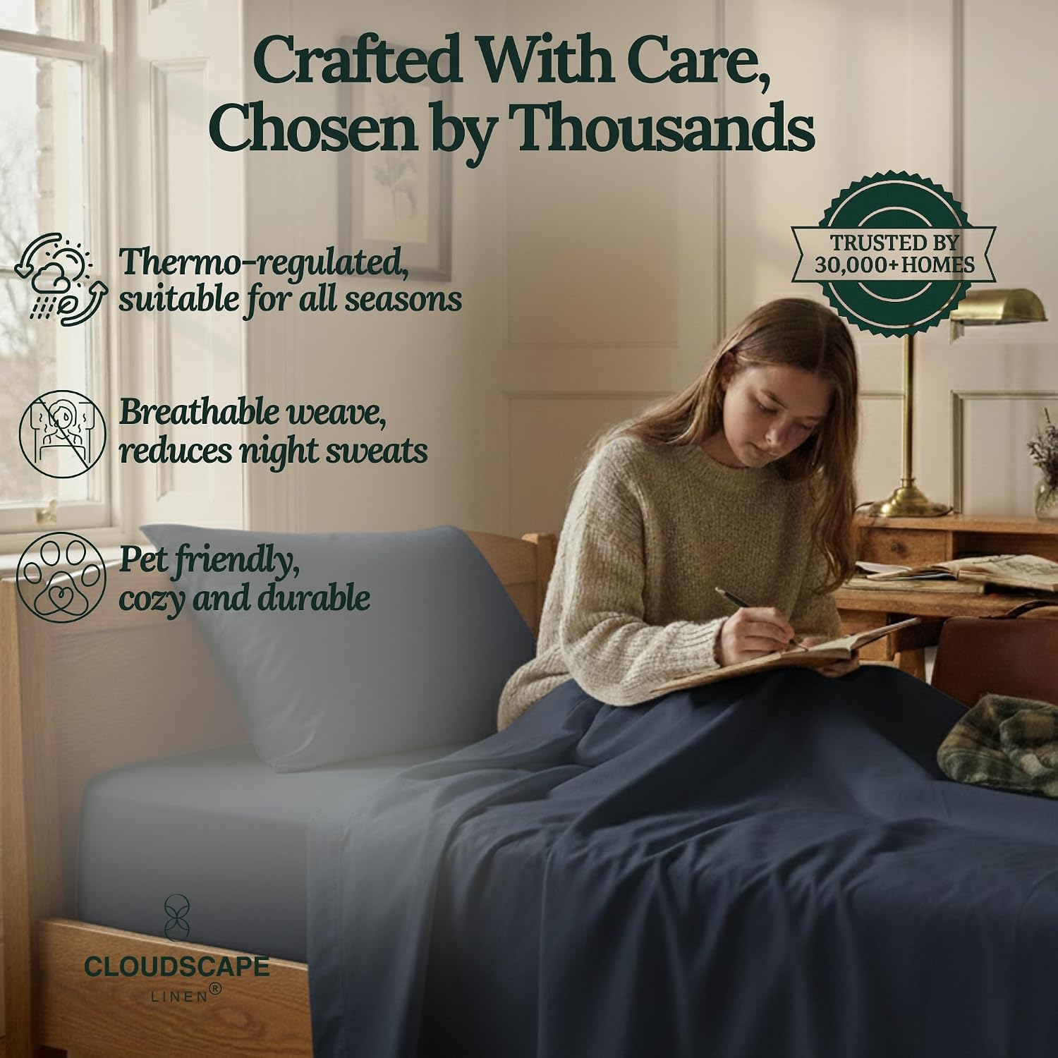 CLOUDSCAPE 100% Egyptian Cotton Sheets Twin XL Size, 3 Pcs Breathable and Naturally Cooling Bedding Set, Long-Staple Cotton for Softness, Deep Pocket Fitted up to 16' Twin XL Sheet, Dark Denim