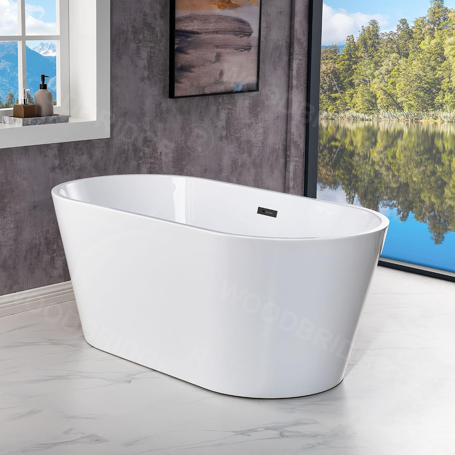 WOODBRIDGE 54'Freestanding White Acylic Soaking Bathtub with Matte Black Drain and Overflow,BTA1702-MB