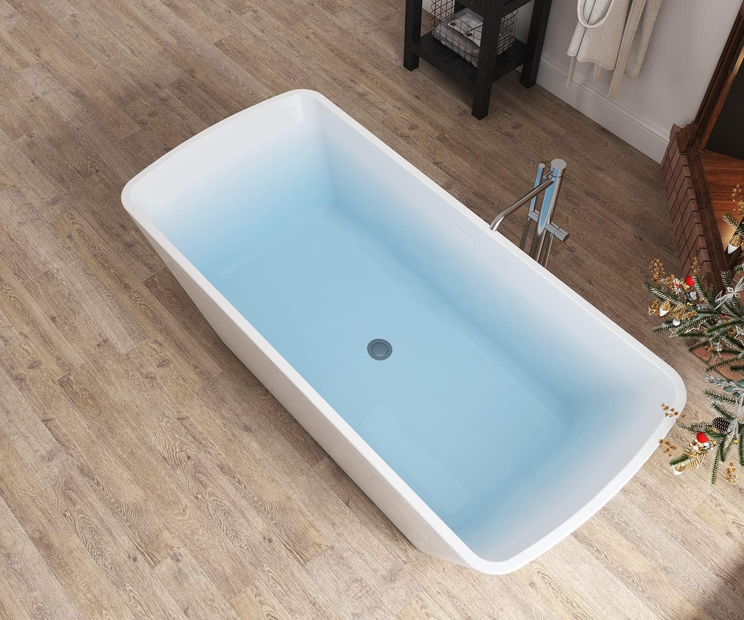 67' Lucite Acrylic Freestanding Bathtub, Trapezoidal Shape Contemporary Soaking Tub with Toe-tap Chrome Center Drain, Slotted Overflow, cUPC Certified, Glossy White