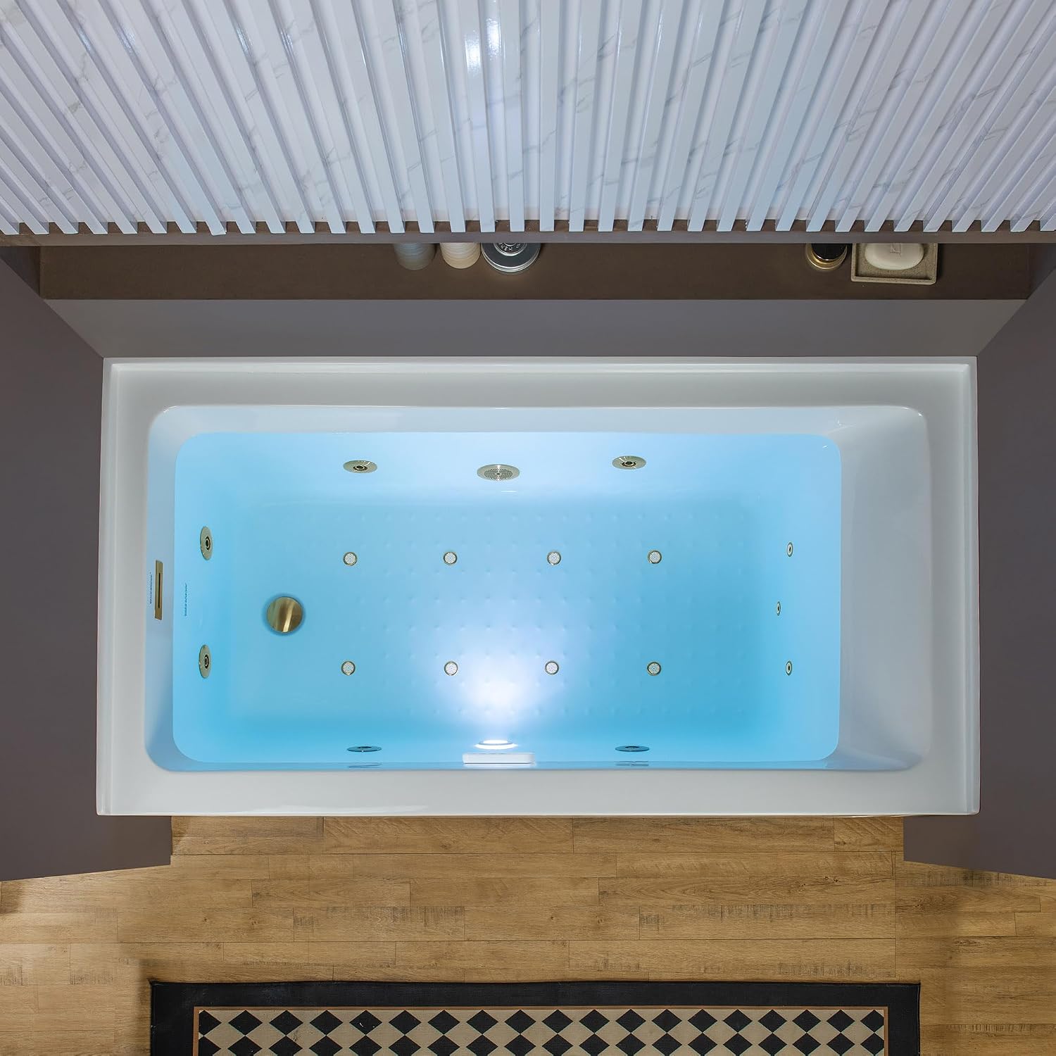 WOODBRIDGE 60' x 30' Alcove Acrylic Rectangular Whirlpool and Air Heated Tub in White with Left Drain, Brushed Gold Finish Trim and Drain Kit Included, DF501-L-BG03
