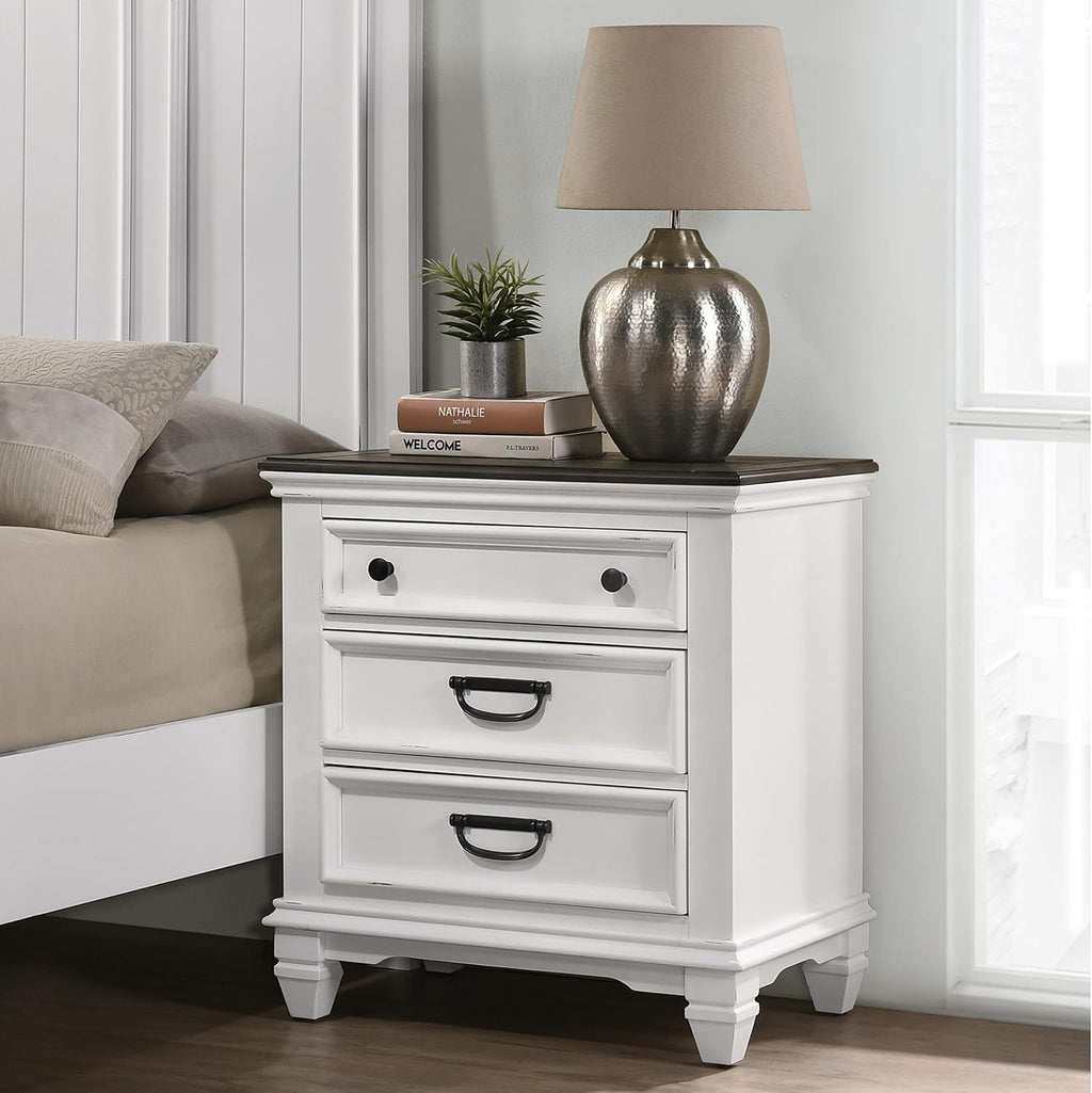 Clelane Wood Bedroom Set with Shiplap Panel King Bed, Dresser, Mirror, and Two Nightstands in Weathered White and Dark Gray
