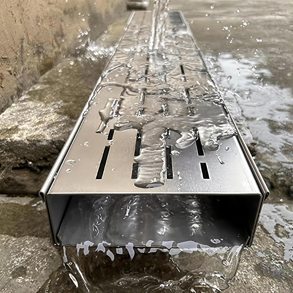 2PCS Narrow Channel Drain Grate, 304 Stainless Steel Trench Drain System with Grate, Outdoor Shallow Channel Drainage Kit for Yard, Patio, Driveway Garage (39.4' Lx3.94 Wx1.97 H)