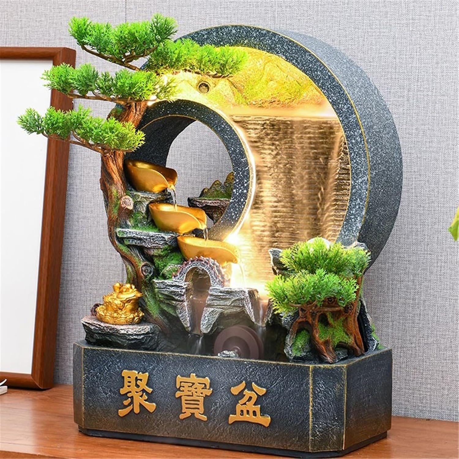 Tabletop Chinese Rockery Curtain Wall Water Ornaments Tabletop Fountain for Home Office Decoration Decor