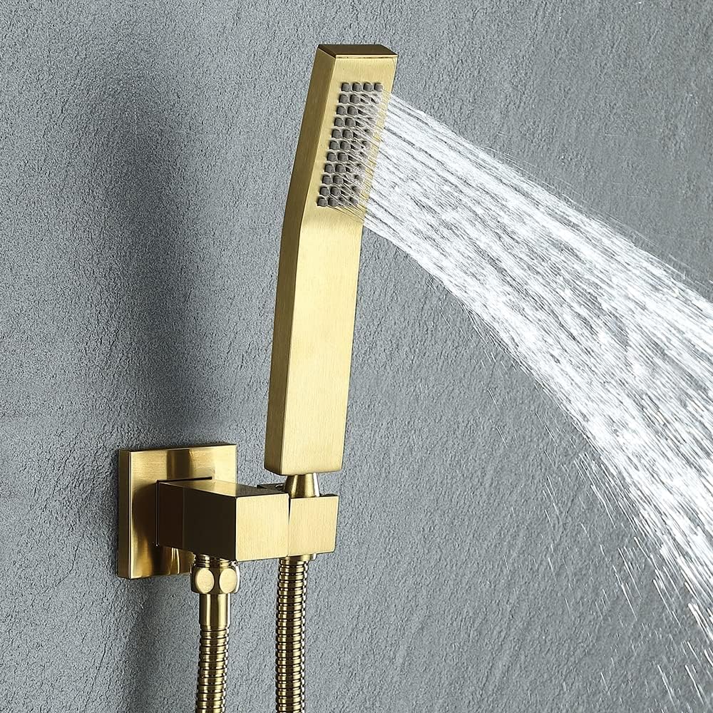 Bathtub Faucet with Shower Set, Bathtub Mixer Tap with Brass Hand Shower Bath Faucet, with 1.5m Shower Hose, Bathroom Shower with Hand Shower Swivel Waterfall Spout, Bathroom Taps Set,Brushed Gold