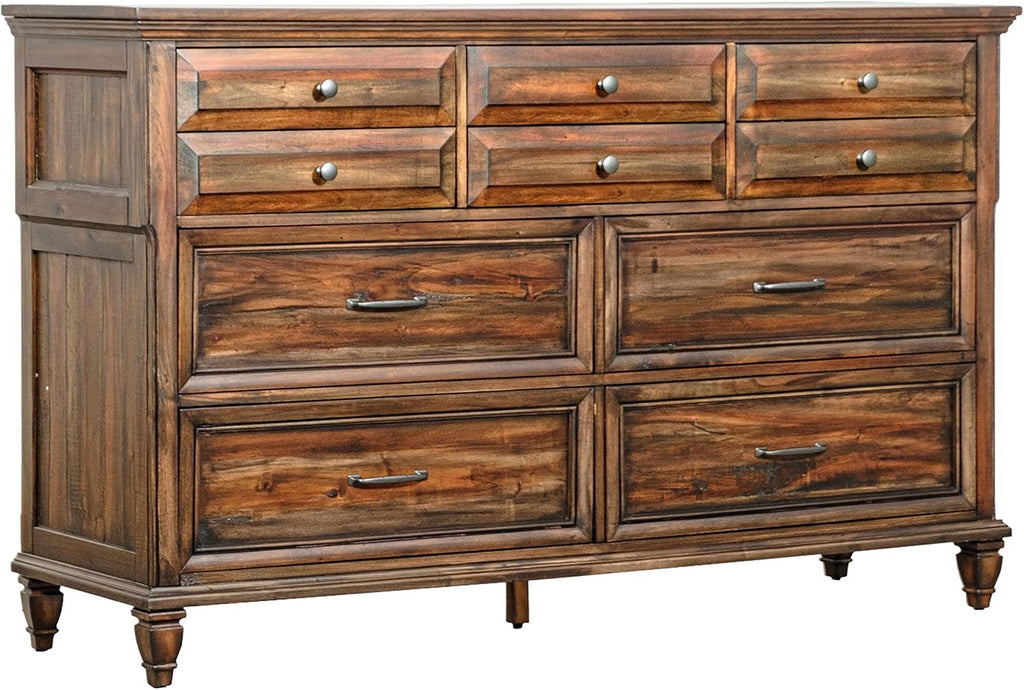 Coaster Home Furnishings Avenue Traditional 5-Piece Bedroom Set Eastern King Size Panel Bed Frame 68-inch Headboard Weathered Burnished Brown 223031KE-S5