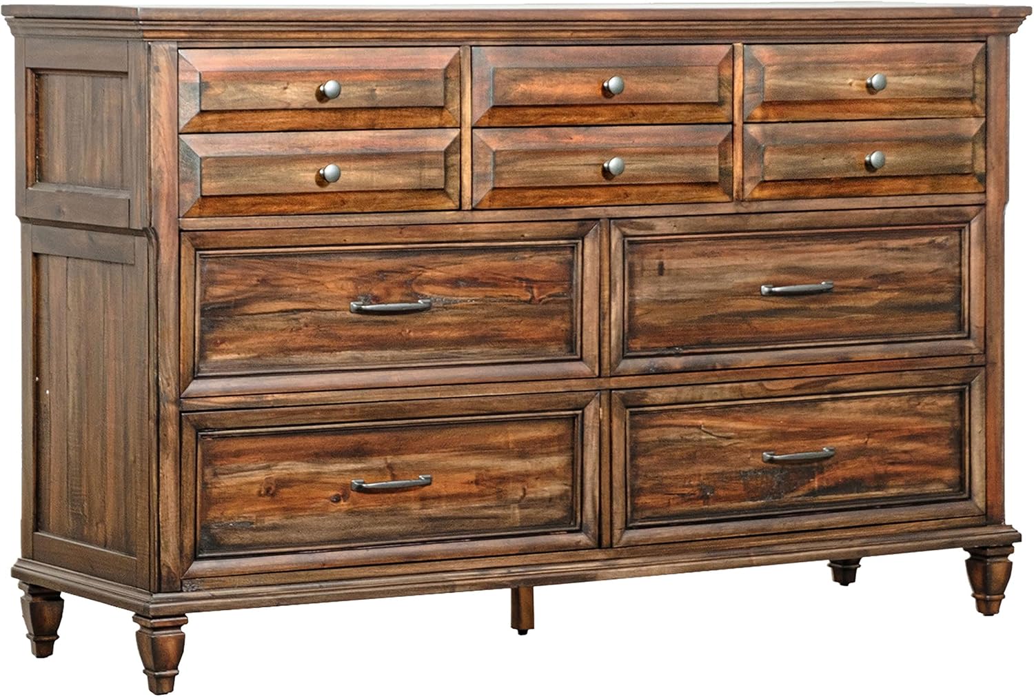 Coaster Home Furnishings Avenue Traditional 4-Piece Bedroom Set Eastern King Size Panel Bed Frame 68-inch Headboard Weathered Burnished Brown 223031KE-S4