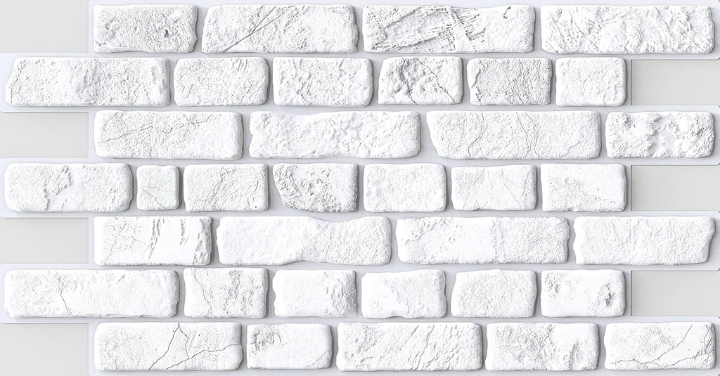 Dundee Deco White Faux Bricks PVC 3D Wall Panel, 3.1 ft X 1.6 ft (95cm X 50cm), Pack of 10, Interior Design Wall Paneling Decor, Total Coverage 51 sq. ft. (4.7 sq. m)