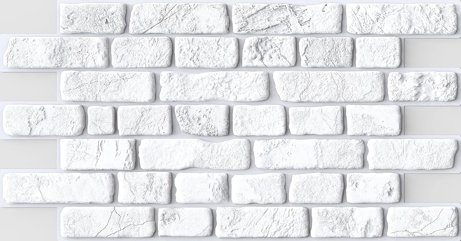 Dundee Deco White Faux Bricks PVC 3D Wall Panel, 3.1 ft X 1.6 ft (95cm X 50cm), Pack of 5, Interior Design Wall Paneling Decor, Total Coverage 25.5 sq. ft. (2.4 sq. m)