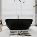 SJ STAR&JANE 69' Solid Surface Freestanding Bathtub Oval Stone Resin Soaking Tub Modern Stand Alone Tub with Overflow & Pop-up Drain, Matte Black for Bathrooms