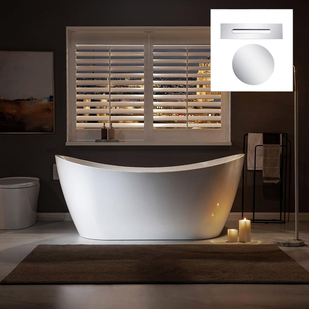 WOODBRIDGE 67' Acrylic Freestanding Bathtub Contemporary Soaking Tub, White Acrylic(Chrome Drain/Overflow),B0010-C