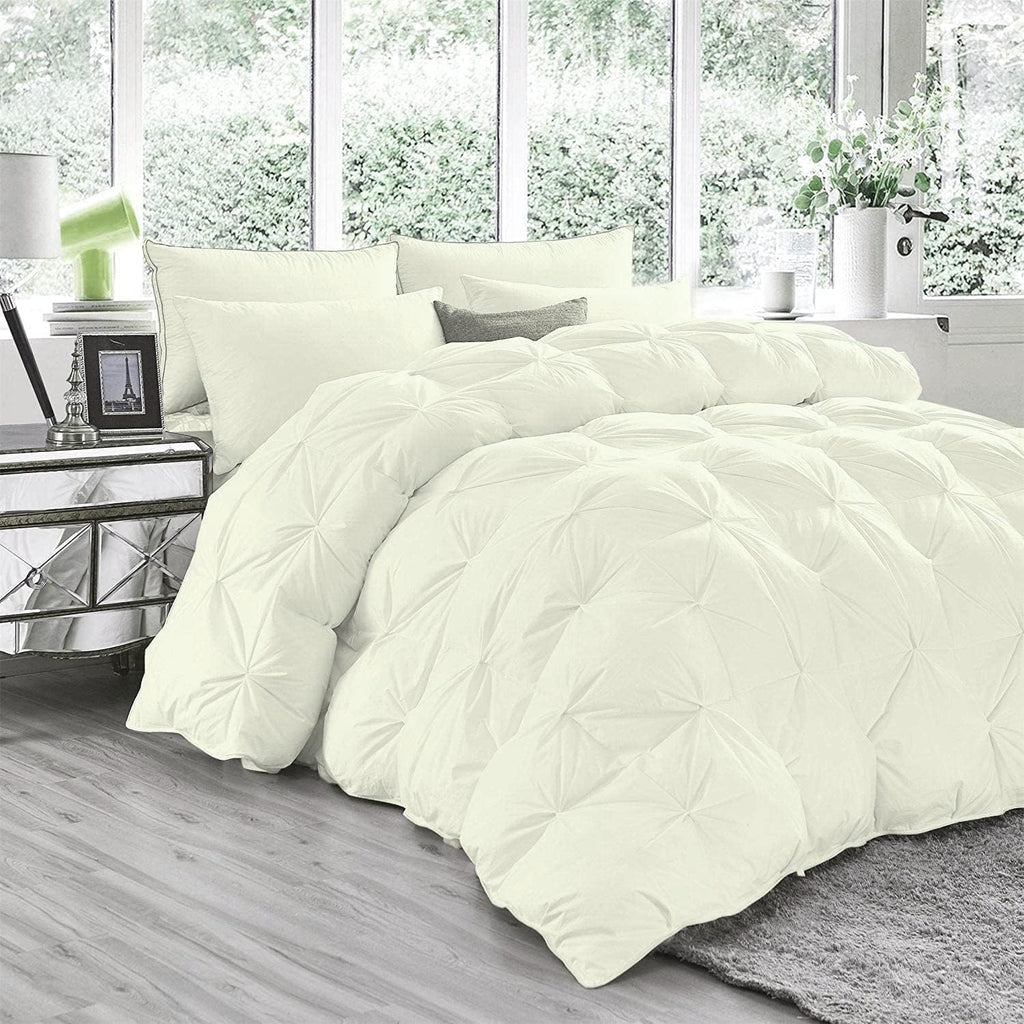 Pinch Pleated Ivory 5 Piece Soft 500 GSM California Queen Size Comforter Set (Comforter + 4 Pillowcases) 1000 Series Egyptian Cotton Comforter Set
