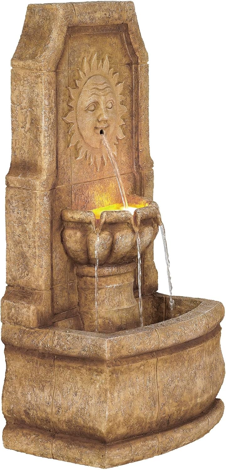 Sun Villa 37' High Large Italian Outdoor Decor Faux Stone Floor Fountain with Light LED Standing Waterfall Tiered Cascading Water Feature for Outside Garden Patio Yard Backyard Porch - John Timberland