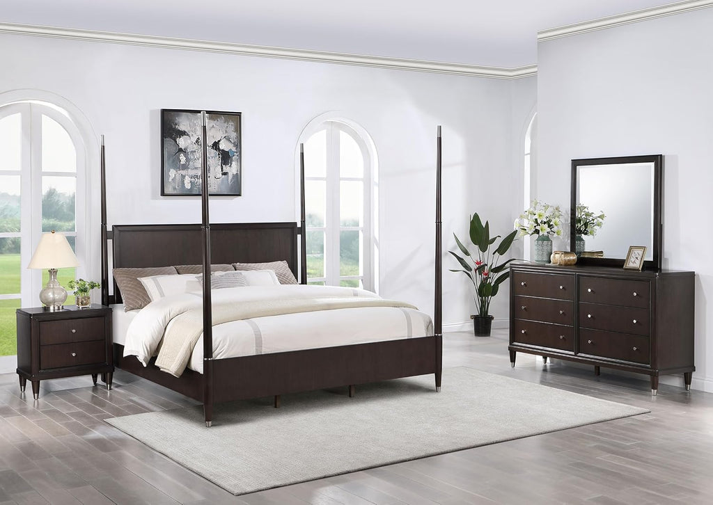 Coaster Home Furnishings Emberlyn Mid-Century Modern 4-Piece Bedroom Set Queen Size Four-Poster Bed Frame 84-inch Headboard Brown 223061Q-S4