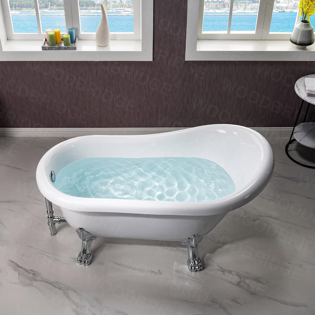 WOODBRIDGE 54' Heavy Duty Acrylic Slipper Clawfoot Bath Tub with Chrome Feet & Chrome Drain &Overflow,B0021 C