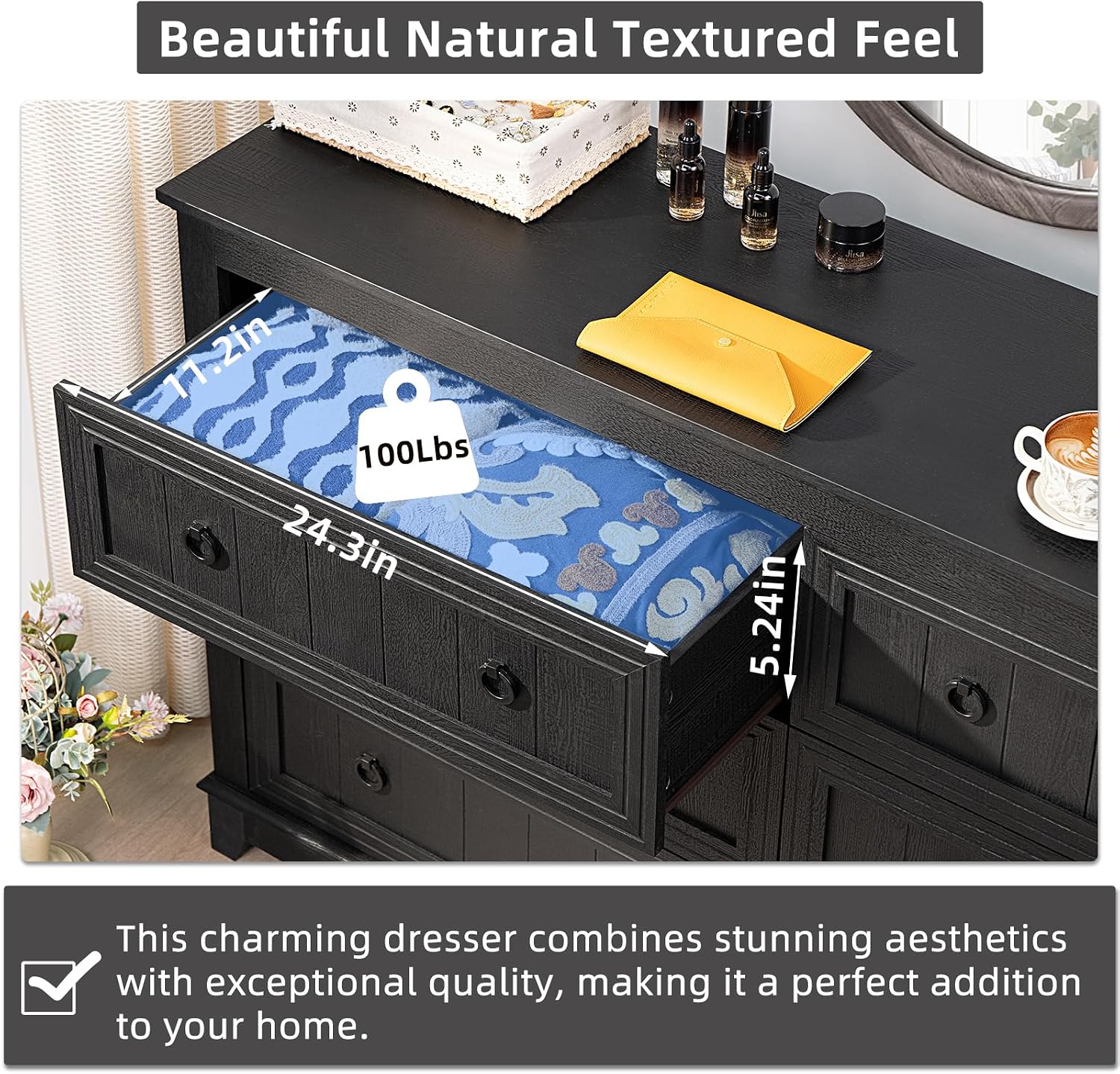 Joaxswe Farmhouse Dresser and Nightstand Sets 2 Piece, Nightstands and 6 Drawers Dressers for Bedroom, 54' Wide Dresser and 18' Inch Night Stand Set for Bedroom, Living Room, Hallway