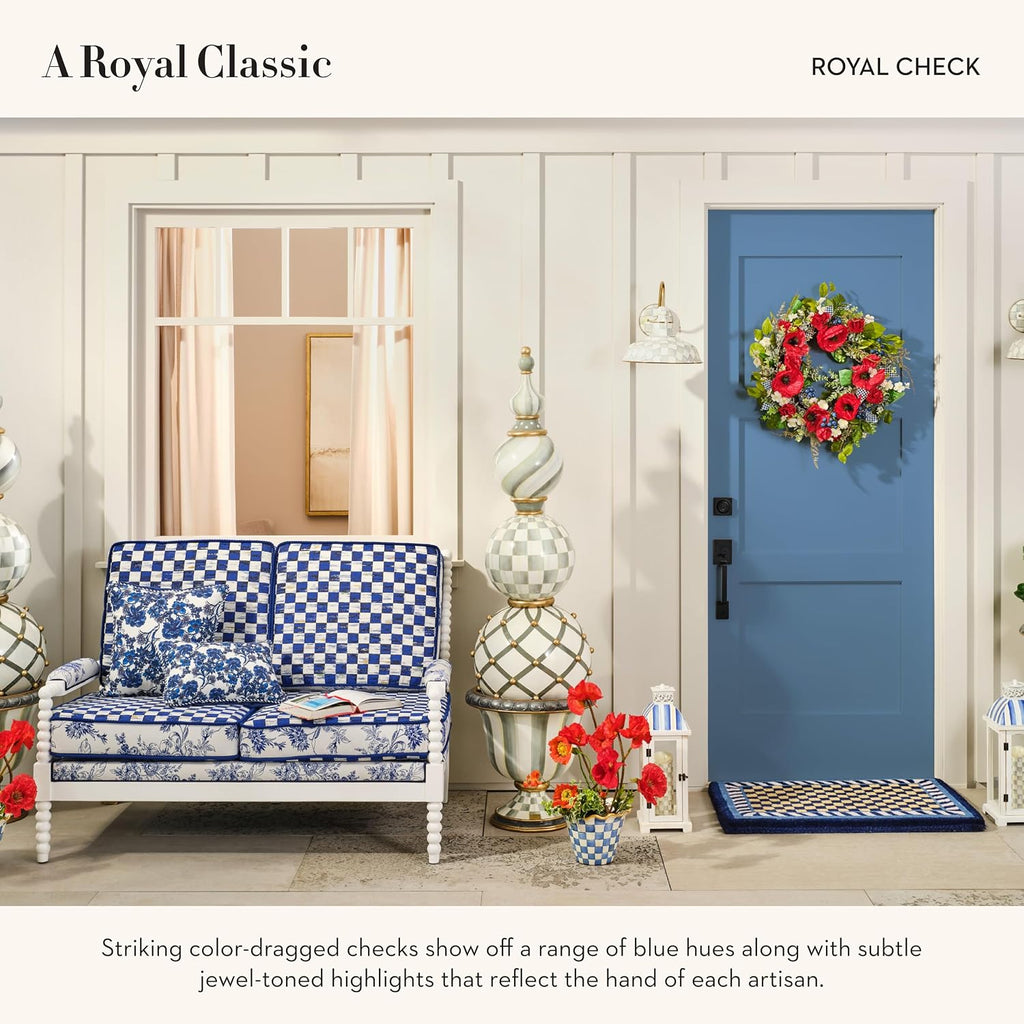 MACKENZIE-CHILDS Entrance Mat, Decorative Outdoor Front-Door Mat, Coir Doormat, Blue-and-White Royal Check